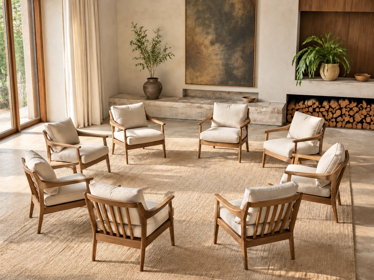 Armchairs arranged in a circle for a group session